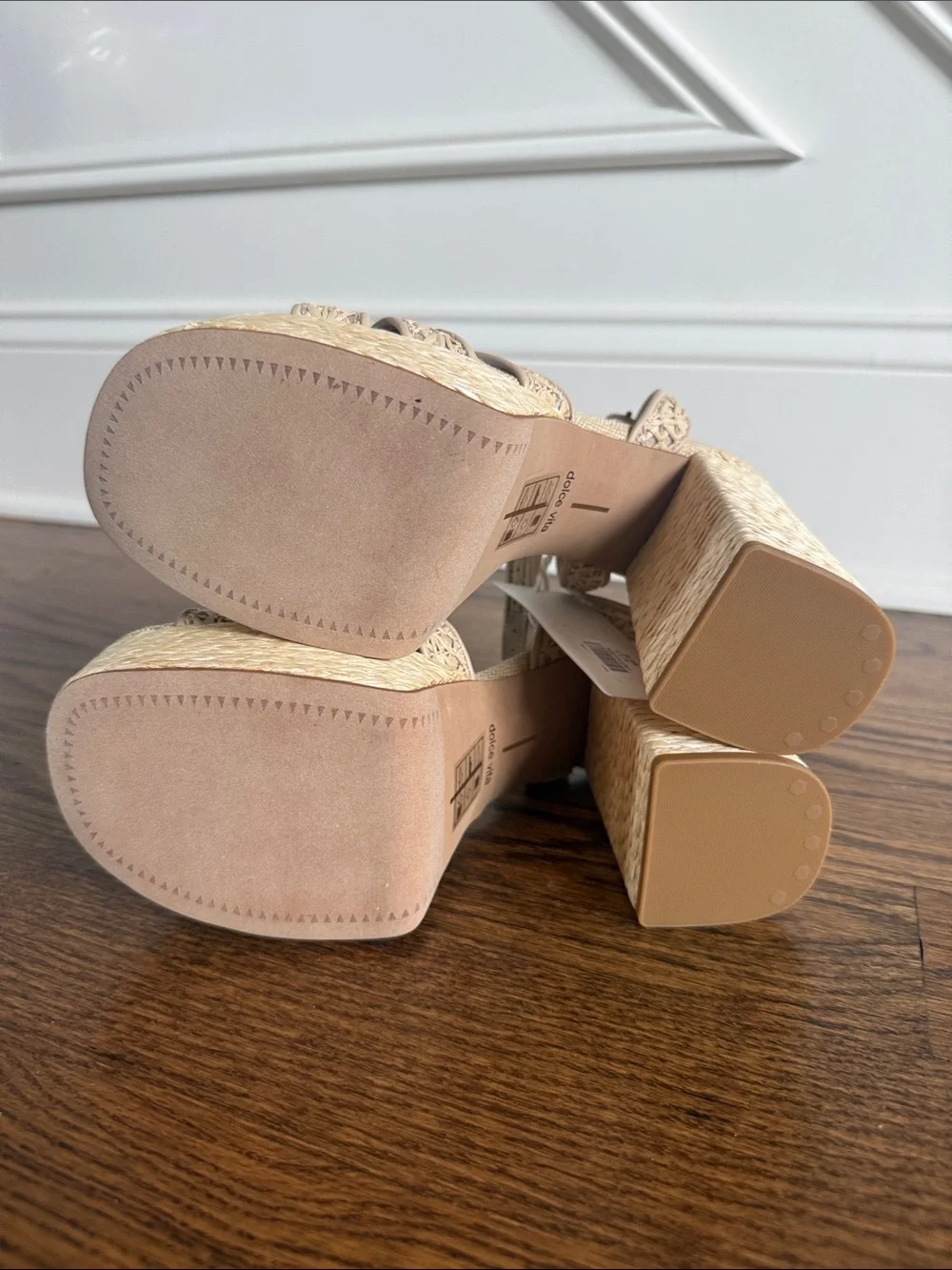 Dolce Vita Danila Cross Hatch Raffia Platform Sandals - Beige